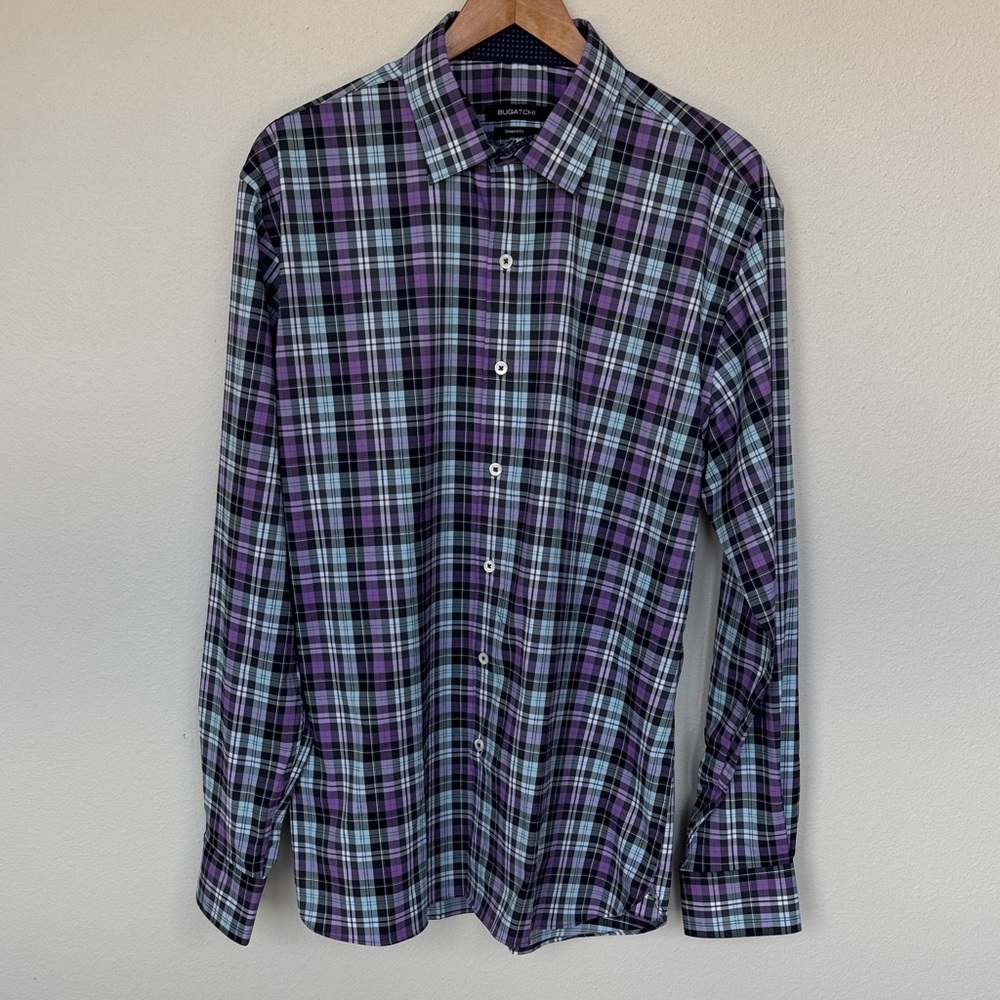 Bugatchi Purple and Blue Plaid Men's Shirt
